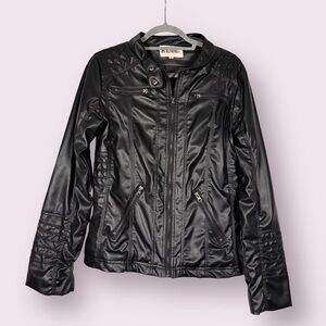 Blivener Black Faux Leather Moto Zip Up Jacket Size Medium